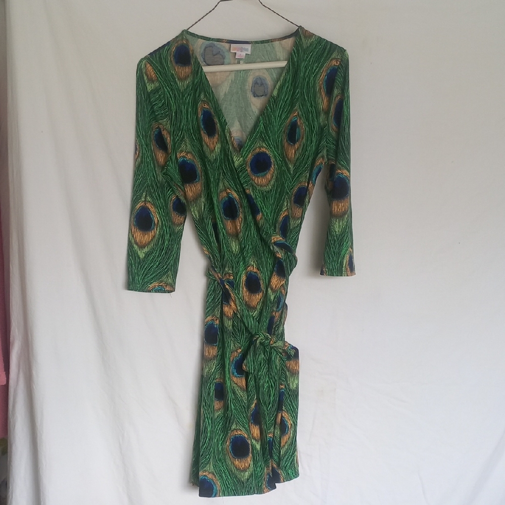 LuLaRoe Green Peacock Print Wrap Dress
